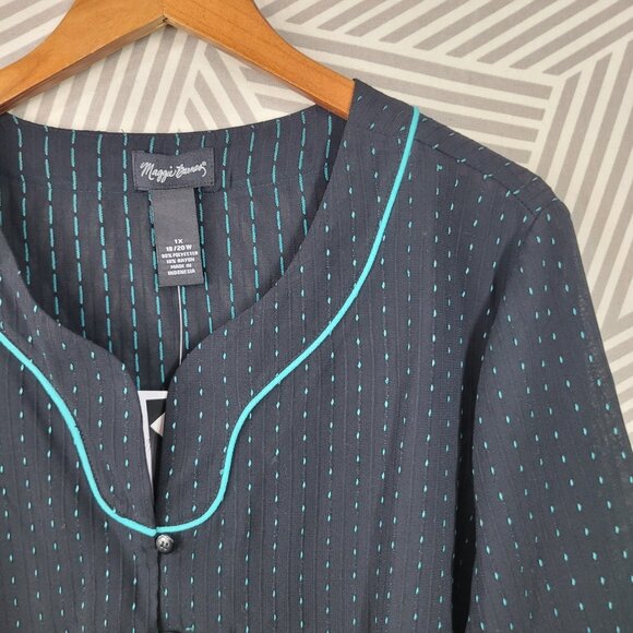 NEW Maggie Barnes Button up Top Plus 1X 18/20W Black Teal Alt Grunge Pinup - Picture 3 of 7